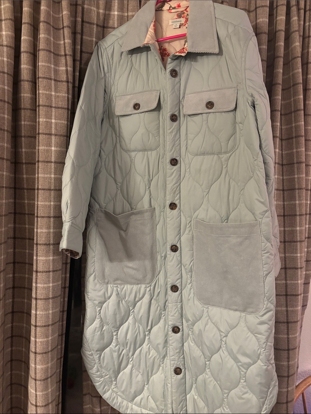 Quilted Long Puffer Coat in Light Blue by Sundance